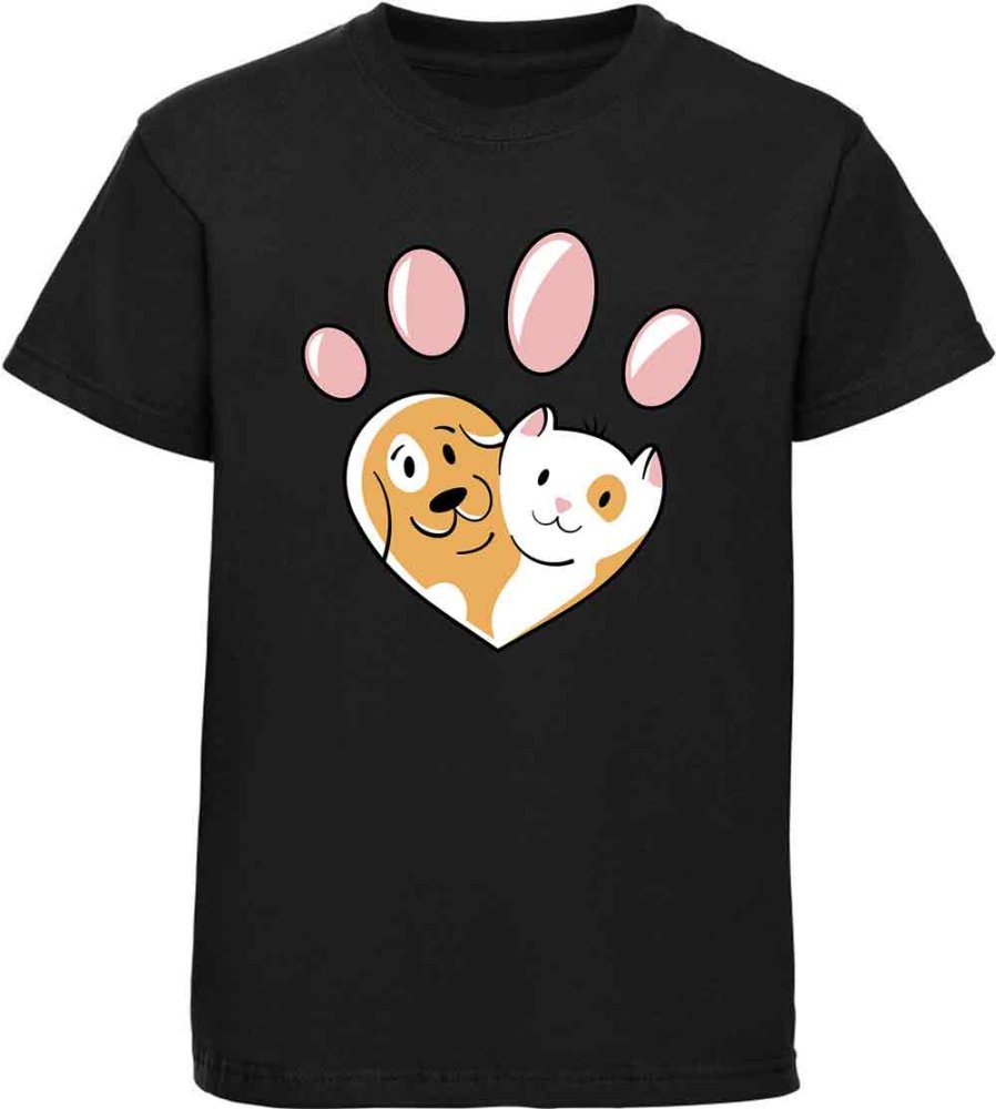 Kids T-Shirt Heart Paw with Dog and Cat